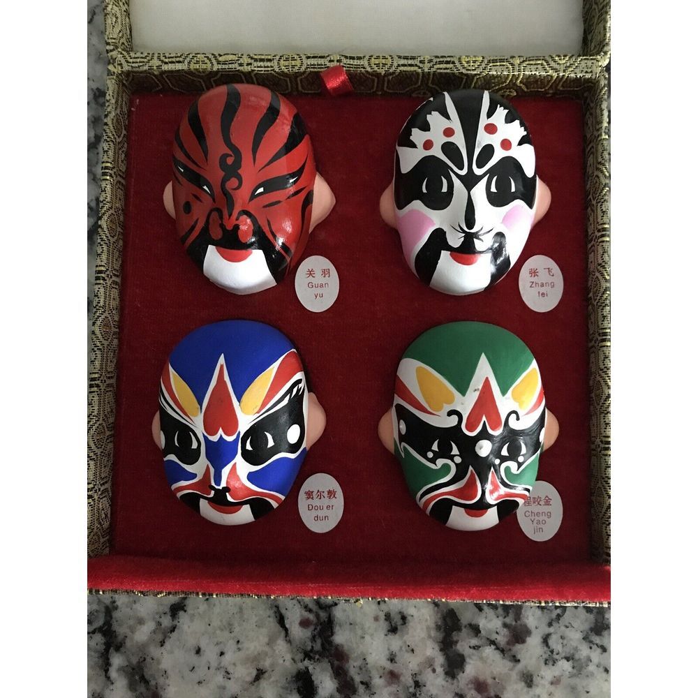 Vintage Chinese Opera Masks‎ in Original Box Set of 4
